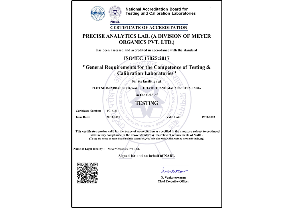 Certificate TC-7783 NABL