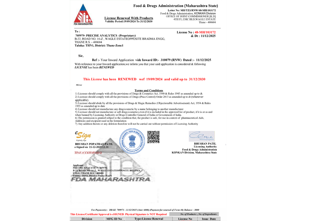 Precise lab Certificate